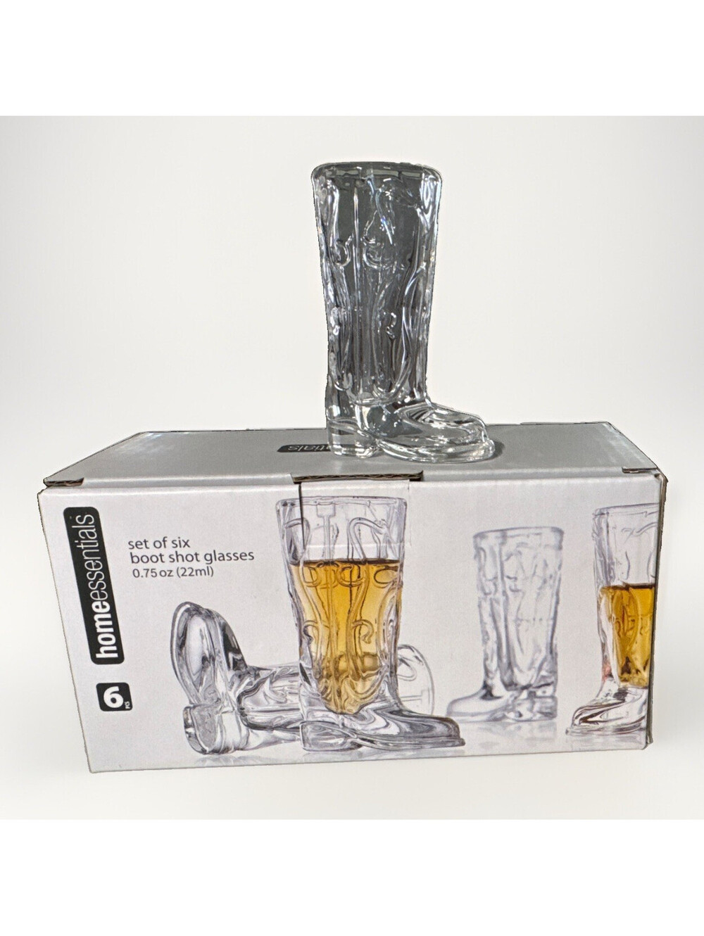 Home Essentials Set of 6 Clear Glass Cowboy Boot Shot Glasses 0.75oz - New